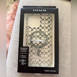 Coach Signature iPhone 16 Pro Max Case Clear Black Logo MagSafe Compatible